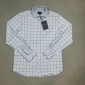 Marc Asher Mens Button Up Dress Shirt Long Sleeve Size M Stretch Blue White NWT